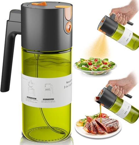 Olive Oil Sprayer & Dispenser Bottle for Cooking 17oz Dark Glass Oil Mister