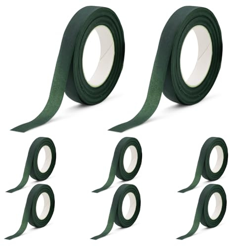 Yitexin 8 rulli verde scuro nastro per fioristi per fioristi 0,47 in x 32,8 Yard, impermeabile guttaperca verde, adesivo Stem Wrap per arredamento forniture fiori freschi artigianato (Verde)