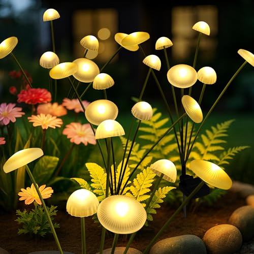 PATIOPIA Solar Lights Outdoor Garden Waterproof, Mushroom Solar Firefly Lights, Swaying Outdoor Light for Pathway, Yard, Patio Decoration (4 Pack,Warm White)
