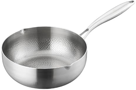Titanium Hammered Pan Pro with Lid,New Multifunctional Pots and Pans,Scratch-Resistant Uncoated Non Stick Frying Pan Milk Pot for Cooking 18cm