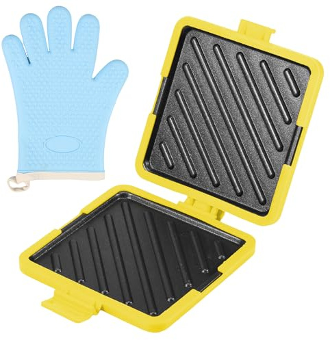Microwave Toastie Sandwich Maker with Gloves, Wireless Microwave Toastie Makers Nonstick Plate Portable Silicone Microwaveable Cookware for Sandwiches Hot Dogs (yellow)