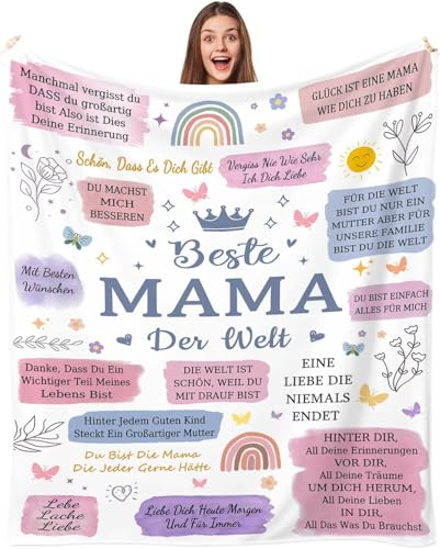 MUOOAY Personalisierte Geschenke Decke für Mama 150 x 200 cm | Super Weiche Flanelldecke Wohndecke Schlafdecke An Meine Mutter Kuscheldecke zum Thanksgiving Geburtstag Muttertag Weihnachten
