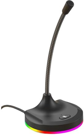 Professional USB Computer Microphone with Adjustable Stand, USB Microphone with LED Light Cancelling for Laptop Podcast Gaming