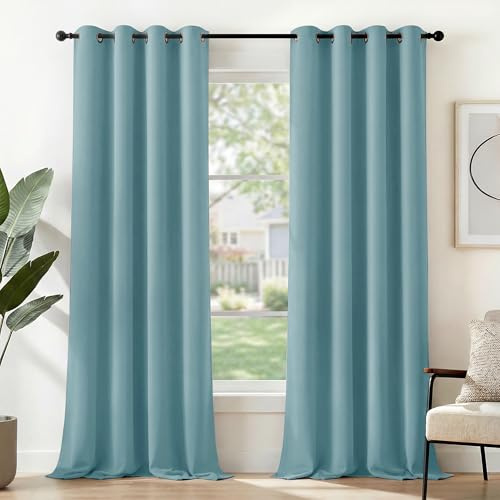 Deconovo Blackout Curtains Thermal Insulated Room Darkening Curtains Energy Saving Super Soft Eyelet Curtains for Bedroom 55 x 114 Inch Sky Blue 2 Panels