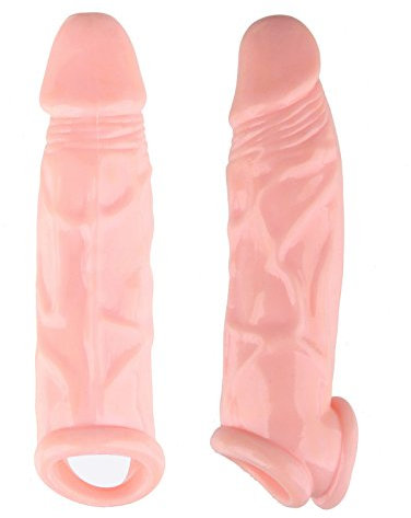 WEIMOB Silikon Penisverlängerung mit Hodenringen Penisvergrößerung Kondom Penishülle Condom Extender - Farbe: Hautfarbe