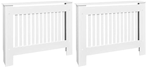 vidaXL Cubiertas para Radiador 2 uds, Armarios de Pared para Calentador, Estantes para Libros Adornos, Tapas de Calefacción de Salón, MDF Blanco