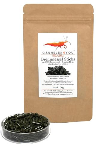 GARNELEN4YOU® Brennnessel Sticks | Premium Garnelenfutter | nachhaltige Verpackung | Made in Germany | Futter Pellets für Garnelen, Krebse, Schnecken & Co.