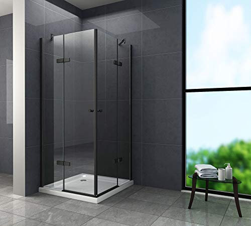 Duschkabine CORNO (schwarz) 100 x 100 x 195 cm ohne Duschtasse
