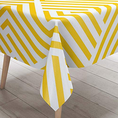 DOTBUY 3D Tischdecke Abwaschbar, Wasserabweisende Tischdecke Rechteckig Abwischbare Wachstuch für Desktop Dekorative Tuch Hotel Bankett Party Garten (Gelb Weiss,140x200cm)