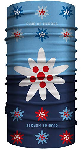 Club of Heroes Edelweiss Bandana, nahtloses Multifunktionstuch 25 x 50 cm aus weicher Mikrofaser/Halstuch Schlauchschal Schal Tuch Schlauchtuch/Berge Alpen Outdoor Blume (Blau)
