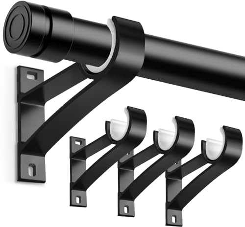 KOLAKO Curtain Rod Bracket, Heavy Duty Curtain Rod Holders Single Decorative Rod Hooks Hanger for 1 Inch Dia Rod, Black 4 Pack