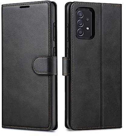 Focusor Fodral för Samsung Galaxy A52/A52, Samsung A52/A52, stötsäkert premiumläderfodral [magnet] [kortplatser] magnetiskt flip-fodral, svart | Svart, magnetisk, läder, syntetisk TPU, stötsäker, hållbar, kortplatshållare, fullt skydd