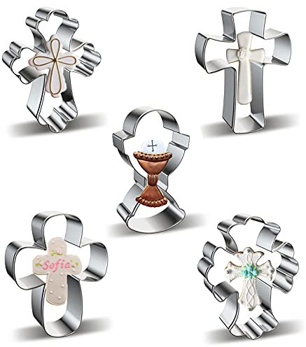 Azflyife Ausstechformen mit Kreuz, 5 Stück, Edelstahl, Metall, Keksausstecher für Ostern, Halloween, Weihnachten, Dekoration