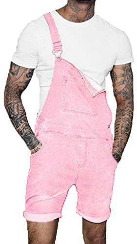 Suncolour Salopette da Uomo in Denim Pantaloncini Casual Jeans Salopette Pantaloncini Pagliaccetto Estate Salopette Corta Tuta