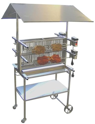Schneider fahrbarer Vertikalgrill mit Dach Gesundheitsgrill 4-Fach Edelstahl 66 cm breit Grillspieß