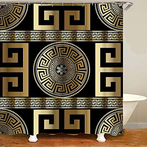 ZGDPBYF Rideau de douche géométrique noir doré clé grecque Meandertarot divination noir et blanc main lune rideau de douche