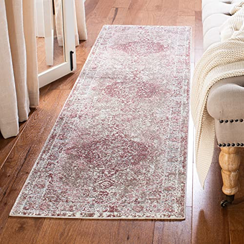 SAFAVIEH Lilypond Collection LLP843A Oriental Medallion Distressed Fringe Non-Shedding Entryway Foyer Living Room Kitchen Runner Rug 2' x 10' Ivory/Rose