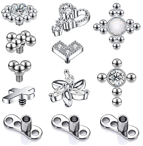 ZS Opal Dermal Anchor Aufsatz 3mm 4mm, Chirurgenstahl Hautanker Skin Diver Implantat Kugel, Mikro Transdermal Piercing Schmuck für Frauen Männer(C:Größen Mischen)