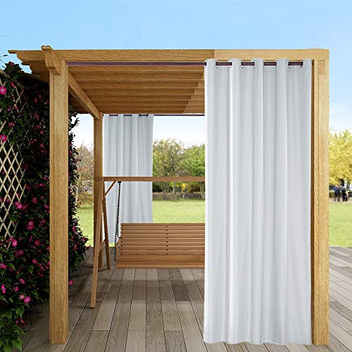 ele ELEOPTION - Lot de 2 Rideaux d'extérieur imperméables, occultants, Coupe-Vent, Protection UV, pour Balcon, Jardin, Cour, 132 x 275 cm, Blanc