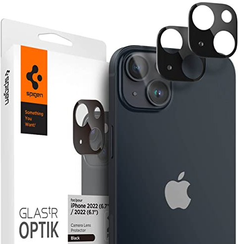 Spigen Glas.tR Optik Kameraschutz kompatibel mit iPhone 14, iPhone 14 Plus, 2 Stück, Schwarz, Anti-Kratzer, 9H Härte Schutzfolie