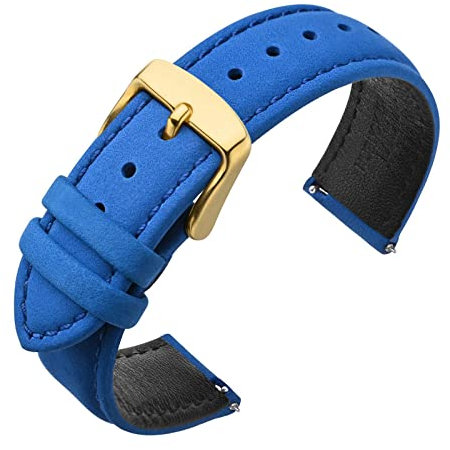 ANNEFIT Uhrenarmbänder für Herren 18mm mit Gold Schnalle, Vintage Nubuk Wildleder Weiches Leder mit Schnellverschluss (Blau)