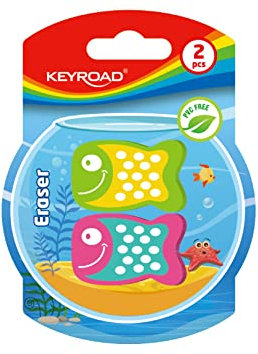 KeyRoad Radiergummi - Fische/Radierer für Bleistift und Buntstift/ 2 Stücke/Blister/Mischung aus Farben/Ideal für Schule und Büro, KR972126