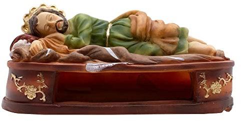 VILLAGE GIFT IMPORTERS - 20,3 cm groe schlafende Statue | St. Josef auf Bettplattform | Holz | Klassisch | Braun | Schlafende Statue | Zuhause | Religis | Vatertag