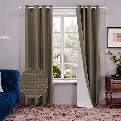 Deconovo Door Curtains 84 Inch Drop, Total Blackout with Coating, Eyelet Lightweight Fabric Faux Linen Thermal Curtains for Kids Bedroom, Mocha, 52 x 84 Inch(WxL), 2 Panels