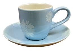 Ceylon Studio Pale Blue & White Daisy Design Hand Painted Ceramic Teatime Tableware - Espresso Cup & Saucer
