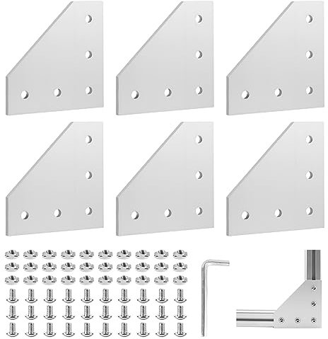 EXLECO 6er Eckhalterung Verbindungsplatte Aluprofil 20X20 Eckhalterungsplatte Eckwinkelplatte Außenprofil L Profil Aluminium mit Muttern Schrauben Schraubenschlüssel für 6mm Schlitz Aluminiumprofil