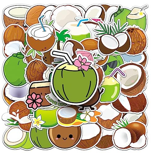 Bric Dodo 50 Stück Coconut Aufkleber Auto Laptop Telefon Gitarre Skateboard Motorrad Fahrrad Kokosnuss Stickers Set Vinyl Wasserdicht Aesthetic Aufkleber für Jugendliche Kinder Erwachsene