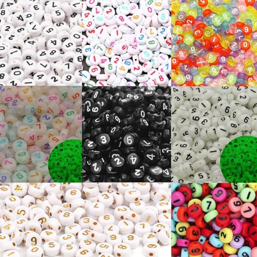 DAHI 800pcs Zahlenperlen Nummerperlen zum Auffädeln Mix 0-9 rund 7mm rund bunt zahlen Perlen für DIY-Schmuck und DIY-Projekte (4 * 7 mix)