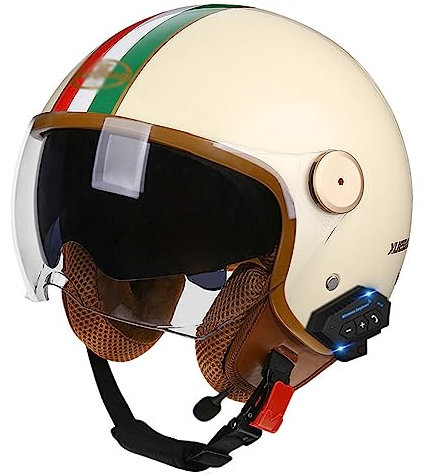Casco Moto Demi-Jet Moto Bluetooth Casco A Scodella Omologato ECE/DOT Cruiser Scooter Street Casco Con Visiera Parasole Estivo Moto Aperto Mezzo Casco Per Uomo Donna 4,XL:61-62CM