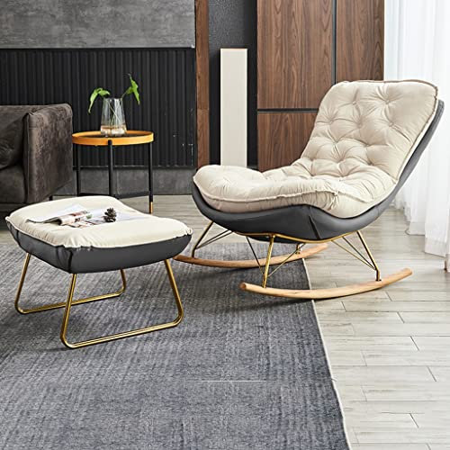 Mid Century Armchair, with Footstool Modern Rocking, with Cushion Recliner, Easy to Assemble Lounge Chair, Lazy Living Room Rocking Chair (Color : Gris, Size : 110 * 80 * 82cm)