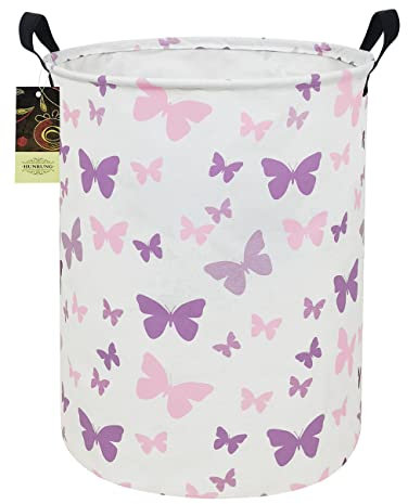 HUNRUNG Wäschekorb, großer Canvas-Stoff, leichter Aufbewahrungskorb, Spielzeug-Organizer, schmutzige Kleidung, faltbar, wasserdicht, für Studentenwohnheime, Kinderzimmer, Badezimmer (rund, lila