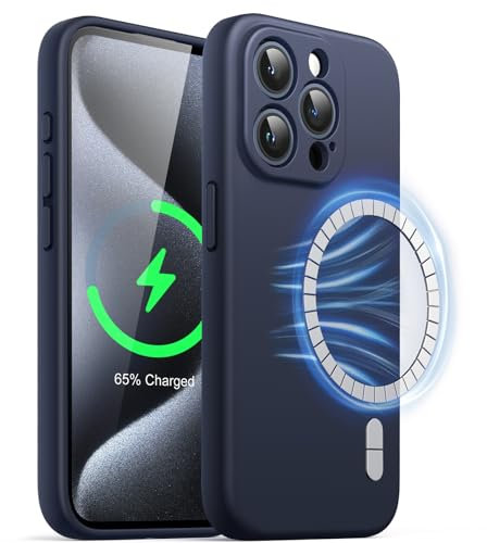 JETech Magnetisch Silikon Hülle für iPhone 15 Pro 6,1 Zoll, Kompatibel mit MagSafe, Handyhülle mit Voll Kamera Schutz (Blau)