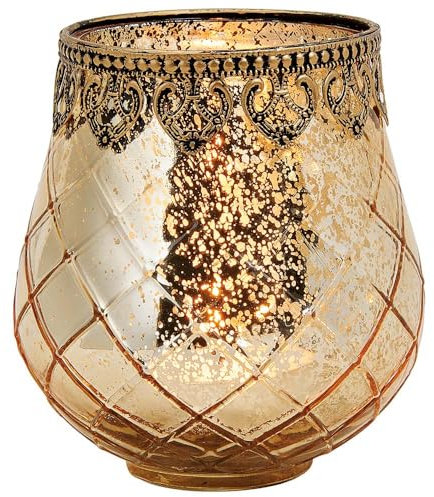 Windlicht Marokko Gold | Teelichthalter orientalisch Marokko | Teelichtglas (14cm x 13cm x 13cm)
