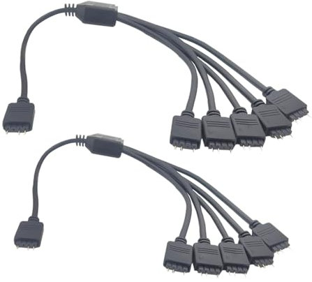 Vrabocry 2pcs 30cm Black Addressable ARGB LED Extension Cable 1 to 5 One RGB LED Y Distribution Cable 3-Pin SM JST Plug Connector