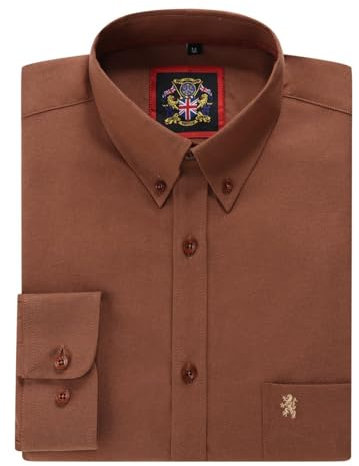 Mens Long Sleeve Oxford Shirt, Button Down Collar & Pocket, Casual Office Work Weekender English Style. The English Oxford by Janeo British Apparel. (Plain Mocha Brown, XL)