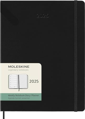 Moleskine Weekly Planner, WochenPlaner mit Platz für Notizen für 12 Monate 2025, Fester Einband und Elastischer Verschluss, Farbe Schwarz, Extra Großes Format 19x25 cm