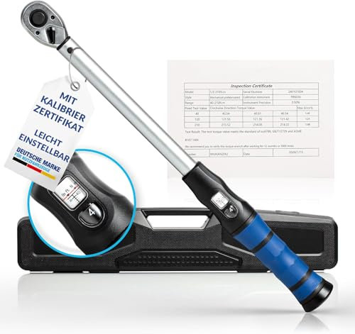 NTG Clé dynamométrique 1/2 » pouce 40-210 Nm avec poignée ergonomique, coffret inclus, très précise et robuste, clé dynamométrique professionnelle