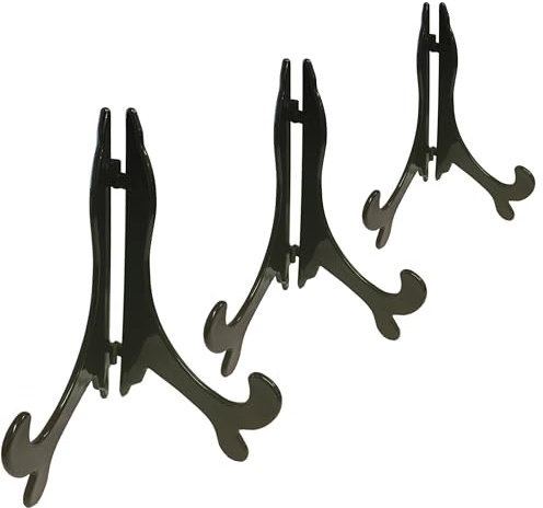 SISI UK Black Plastic Folding Plate Stand – Medium Display Easel for Pictures, Albums or Decorative Items (6–10 Inch, Pack of 1)