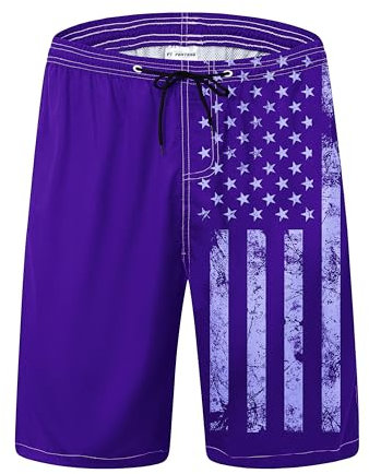 FT FENTENG Costume da bagno da uomo ad asciugatura rapida, con fodera in rete, traspirante, per surf, spiaggia, costumi da bagno, Bandiera Usa Viola, XXX-Large