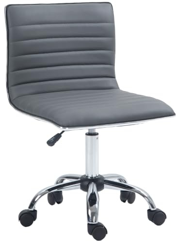 HOMCOM Armless Desk Task Chair Mid-back Computer Office Chair Dark Grey | Faux Leather, Adjustable Seat Height, Chrome Base, Rolling Wheels, Home Office