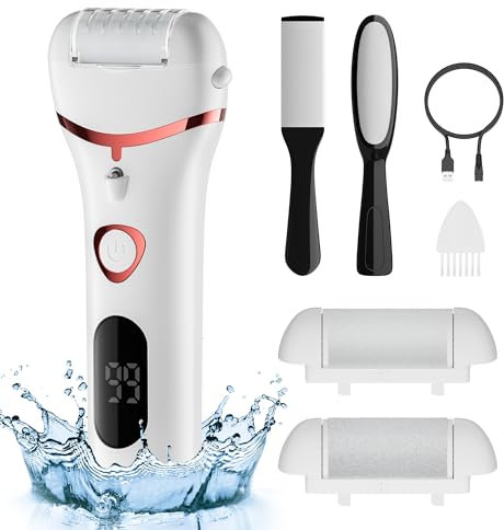 Hornhautentferner Elektrisch,Hornhaut Entfernen fuß Wiederaufladbar,pediküre set fußpflege elektrisch mit 3 Ersatzwalzen 2 Geschwindigkeiten,elektrischer hornhautentferner Foot Callus Remover(Weiß)