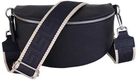 MIRROSI® Bauchtasche Damen, Echtleder, Made in Italy, Umhängetasche, Brusttasche, Crossbody Bag (1 Tasche & 2 Gurte)