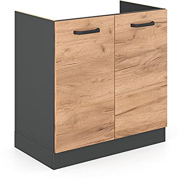 Vicco Spülenunterschrank R-Line, Goldkraft Eiche/Anthrazit, 80 cm, AP Anthrazit