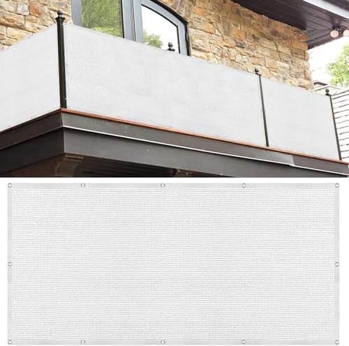Brise Vue Balcon 125 x 1000 cm Protection UV Toile de Balcon Brise Vue Jardin avec Oeillets et Cordons, Facile a Poser pour Patio Extérieur Clôtures, Blanc
