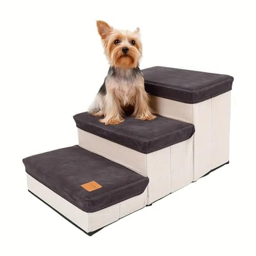 Lettuce Eat® Dog Stairs Steps For Small Dogs, Pet Climbing Ladder, Folding Storage Dog Stairs For High Beds Couch Sofa (Grey)