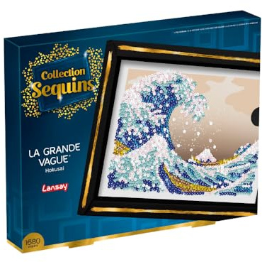 Lansay - COLLECTION SEQUINS - Hokusai Die Große Welle - Paillettenbild für Erwachsene & Jugendliche ab 14 Jahren - DIY Kunst-Set mit 1000+ Pailletten, Rahmen & Nadeln - Edle Wanddeko Geschenkidee